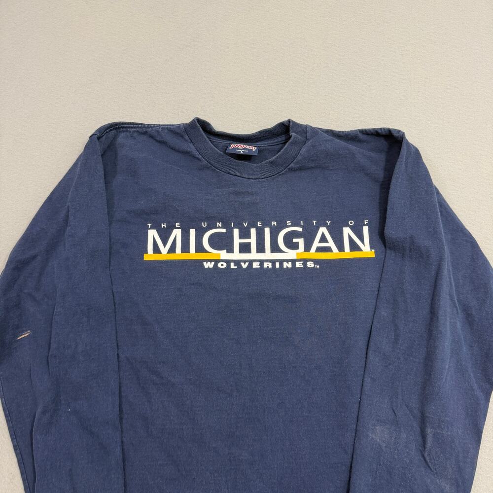 Vintage University of Michigan Wolverines Long Sleeve Shirt Men's Large Blue 90s - Picture 2 of 10